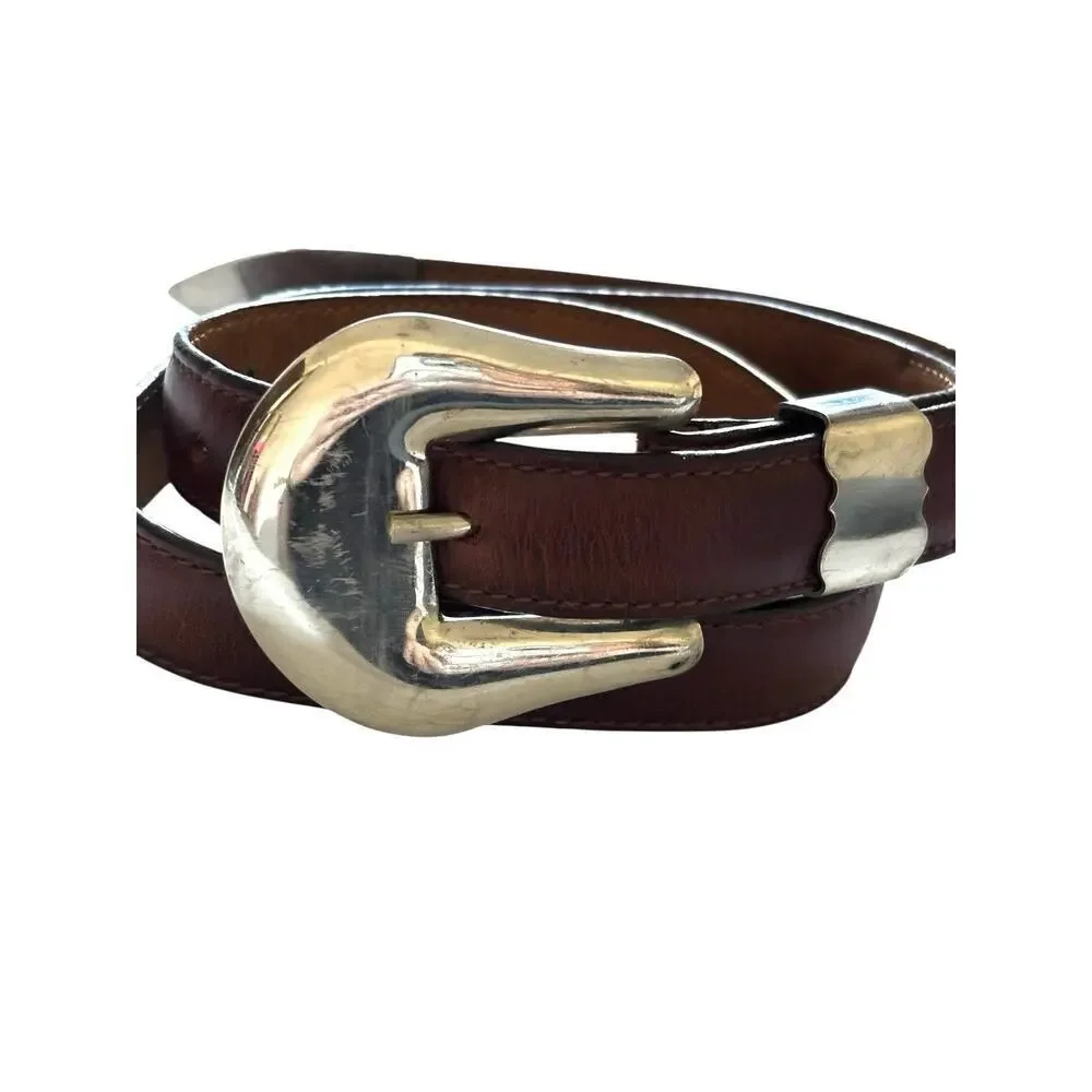 Al Beres USA Wage Sterling Silver Overlay Buckle & Black Leather Belt Size 29
